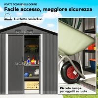 Casetta da Giardino con Doppia Porta Scorrevole, 4 Prese d'Aria e Sistema di Blocco, Grigio