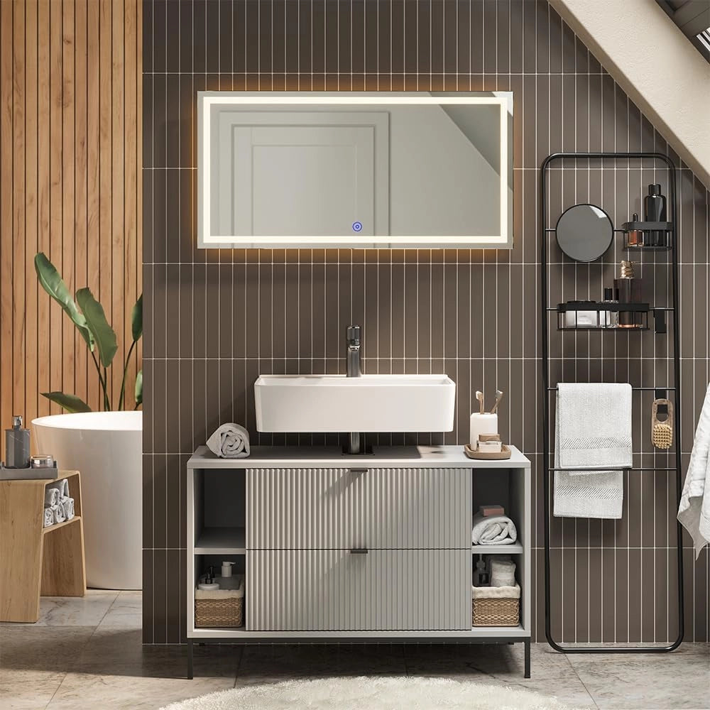 Mobile sottolavabo per bagno Eliza, Grigio, 100 x 63 cm Con 2 cassetti estraibili, per il montaggio sotto il lavandino e combinabile con la serie Eliza