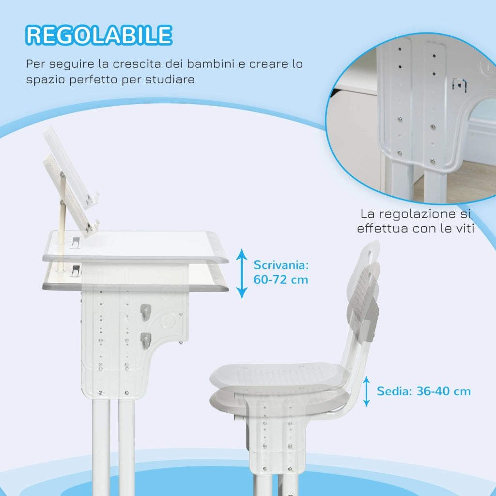 Scrivania Bambini con Sedia Regolabile e Luce LED ¨C zephmum ¨C Grigio, Acciaio e MDF, 100x50x75 cm
