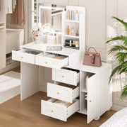 Toeletta con specchio HD e illuminazione LED regolabile 80x39;8x127 cm; MDF e bambù; bianca