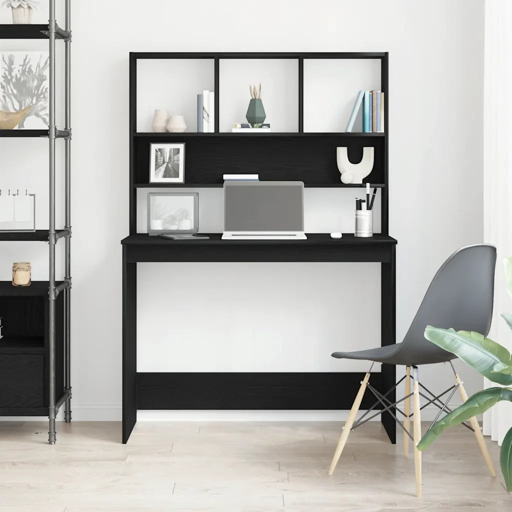 Scrivania con Mensole Rovere Nero 102x45x148 cm in Truciolato