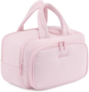 Tas da bagno grande per donne, borsa leggera per cosmetici, contenitore da bagno aperto con compartimento umido, contenitore da bagno impermeabile, contenitore per trucchi con maniglia per viaggi, vacanze, rosa