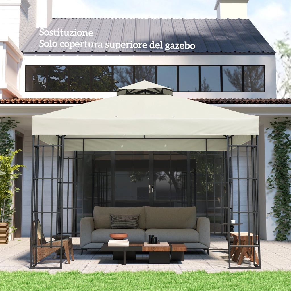 Copertura per Gazebo da Giardino 3x3 m UPF30+ a 2 Livelli in Poliestere Grigio Chiaro