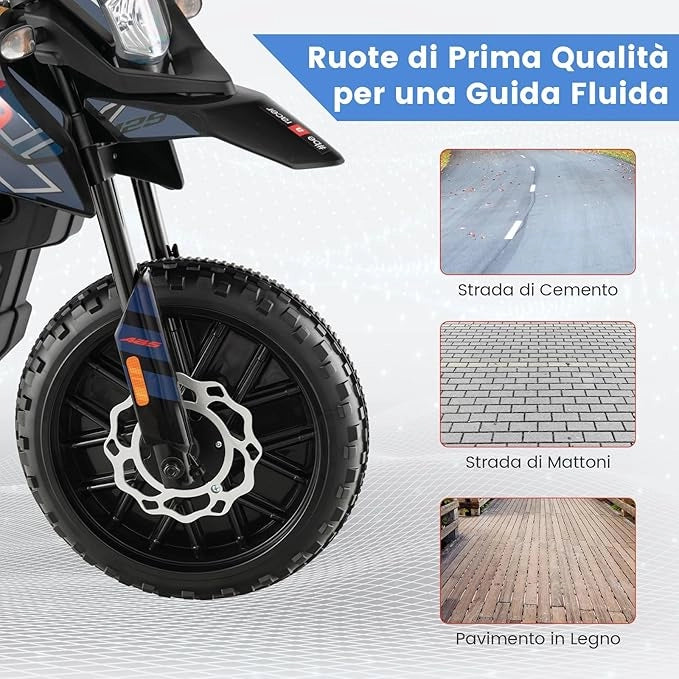 12V Aprilia Moto Cavalcabile per Bambini, Motocicletta Elettrica con Ruote Ausiliarie e Musica Wireless, Sospensione a Molla, Moto Elettrica alla Moda per Bambini 3-8 Anni (Blu)