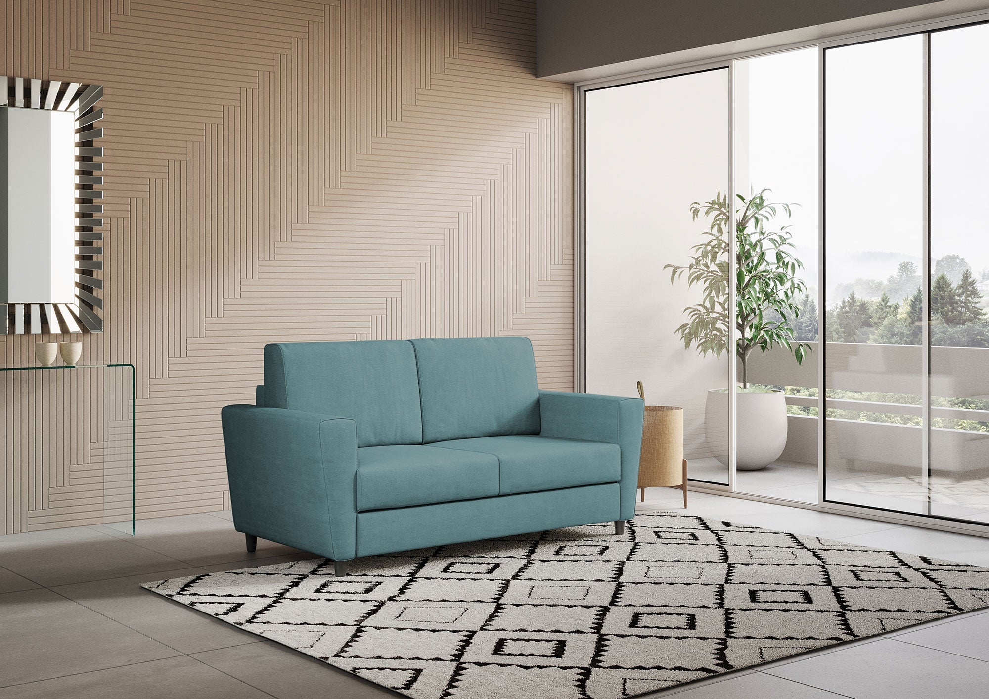 Divano 2 Posti 172x85x85 cm Yasel in Tessuto Petrolio