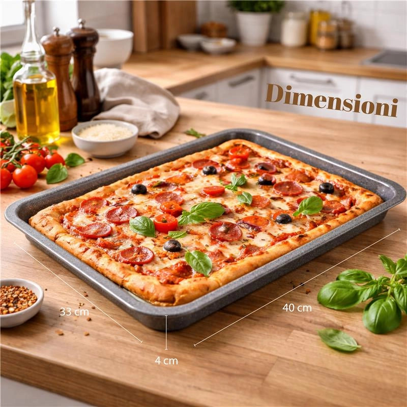 HAPPY STONE TEGLIA RETTANGOLARE BASSA PER PIZZA 40 X 33 X H4 CM