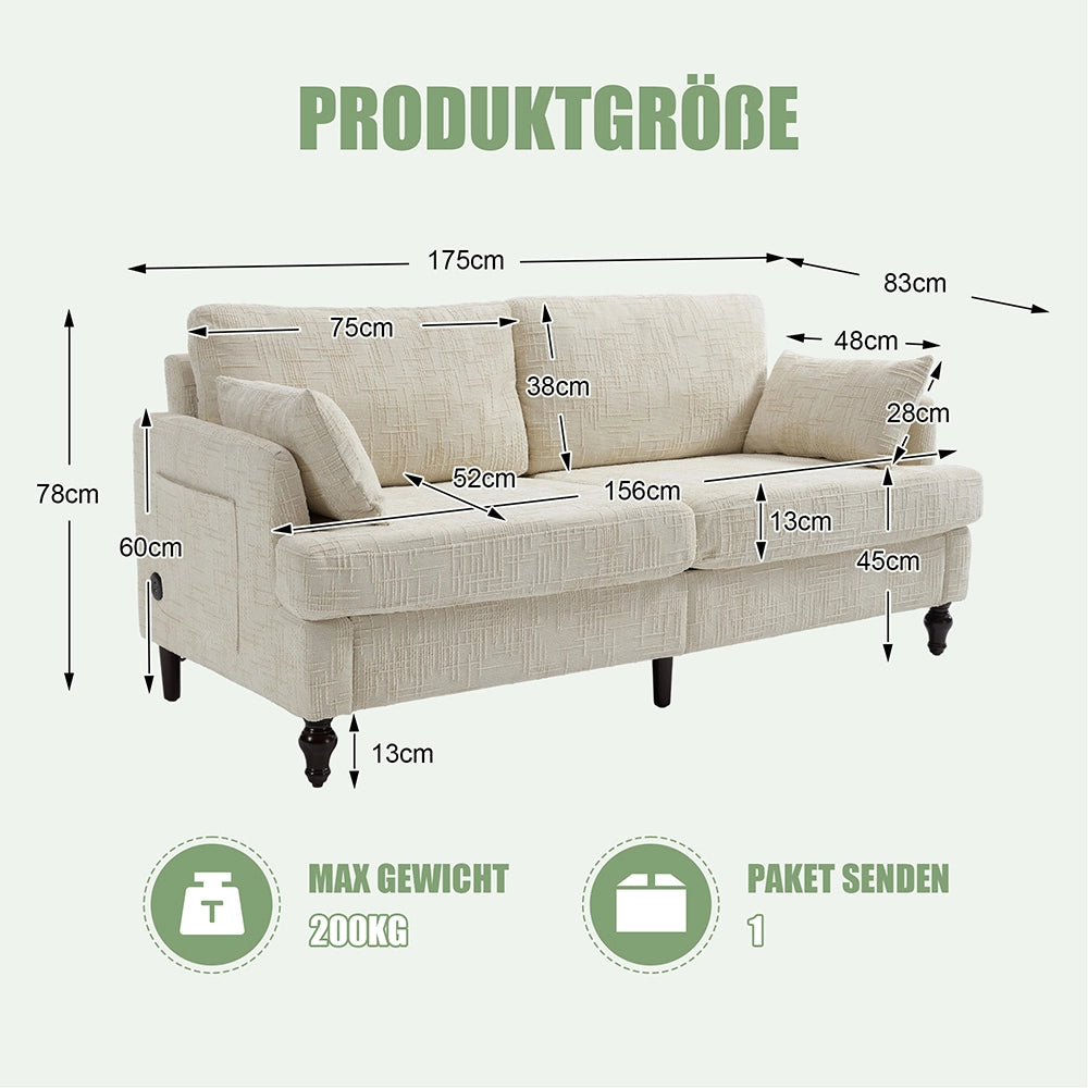 Divano moderno - Xylo - 2 posti in chenille con LED, USB e sacchetto portaoggetti integrati
