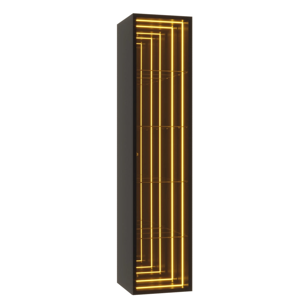 Vetrina in vetro temperato 30 x 30 x 160 cm con telaio in alluminio, 5 ripiani, LED perimetrale e chiusura soft-close, nero