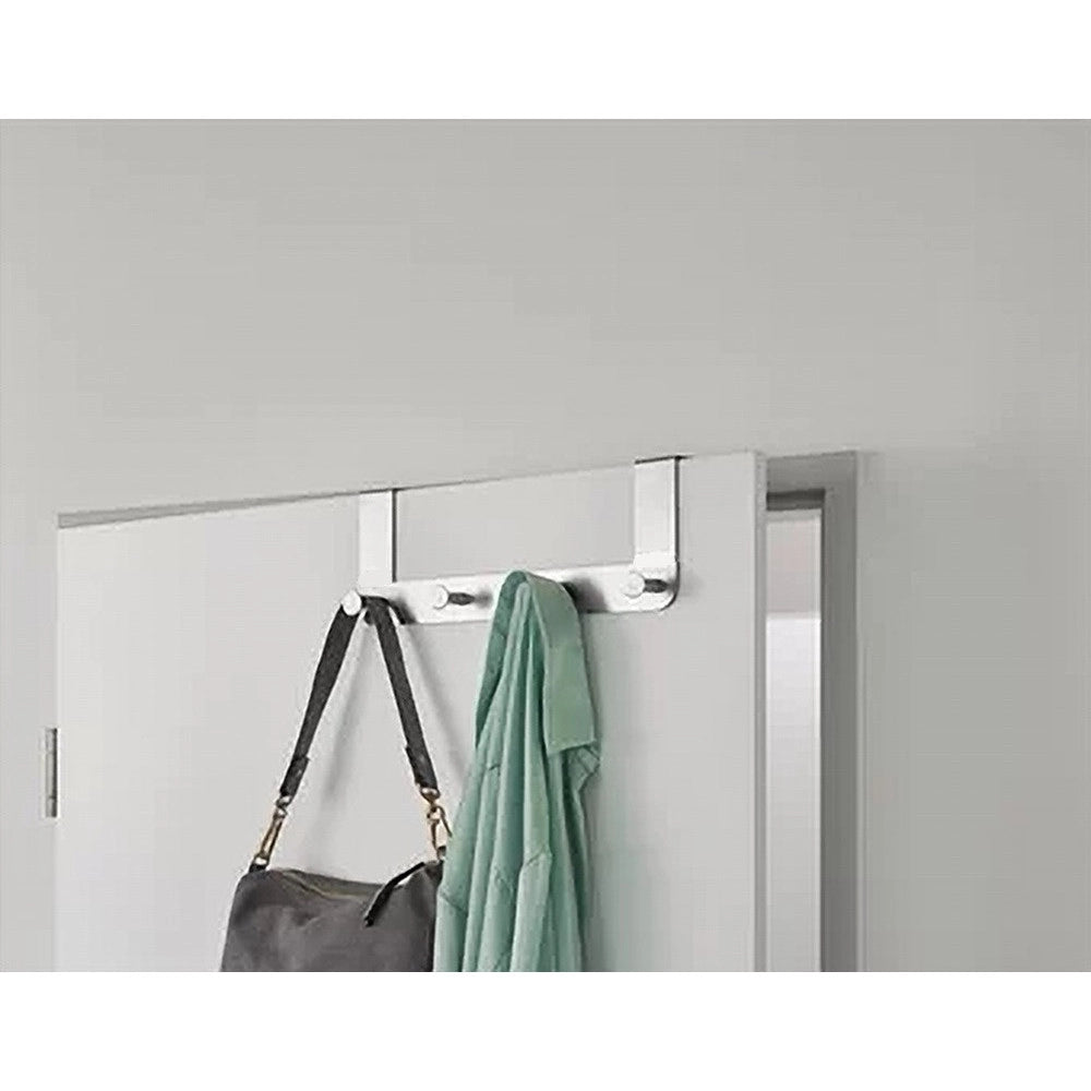 Trade Shop - Appendiabiti Da Porta Con 4 Ganci 27x11.5cm Silver Per Asciugamani Vestiti 87785 -