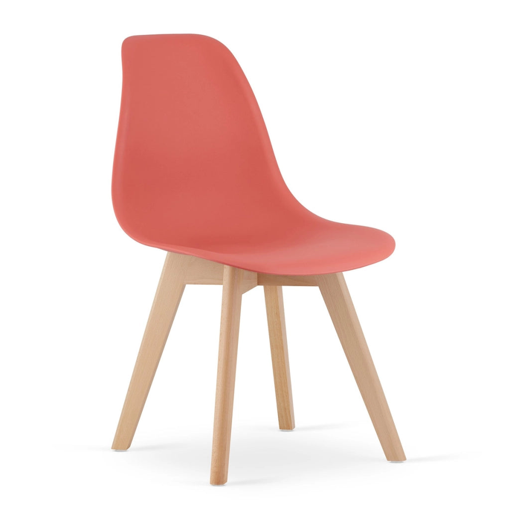 Set di 3 Sedie Kito in Corallo con Gambe in Legno di Faggio