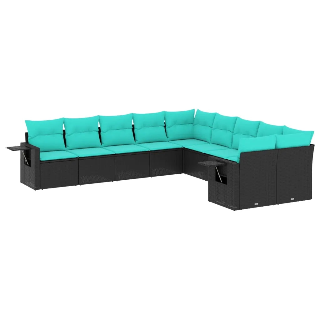 Set Divani da Giardino 10 pz con Cuscini Nero in Polyrattan 3220706