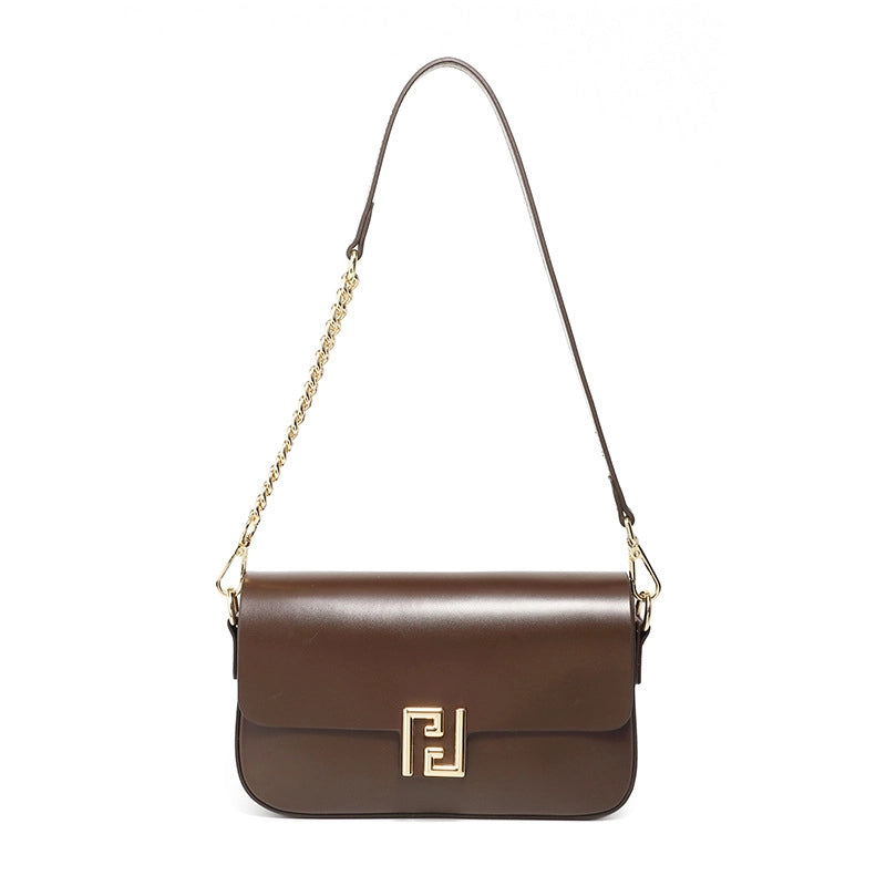 Borsa a tracolla da donna in vera pelle, marrone.
