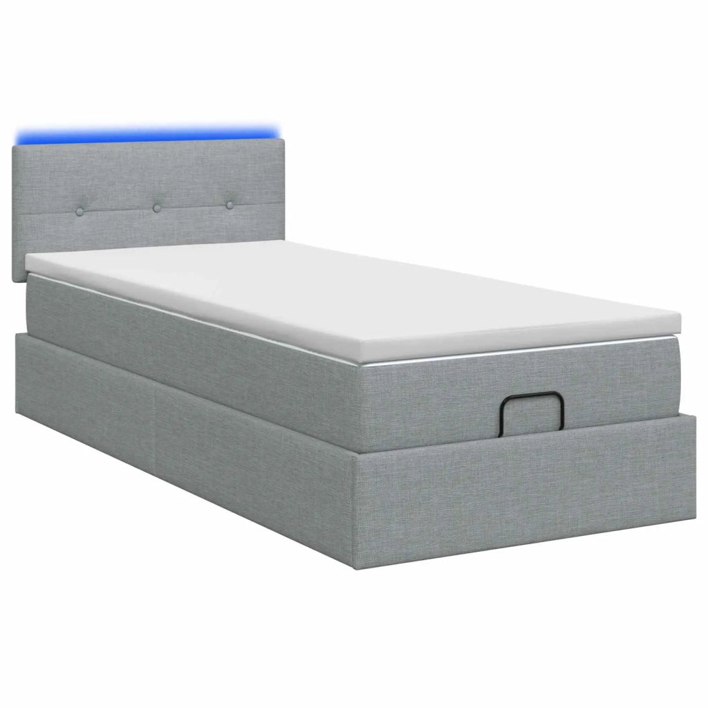 Letto Ottomano con Materasso e LED Grigio Chiaro 100 x 200 cm 3456884