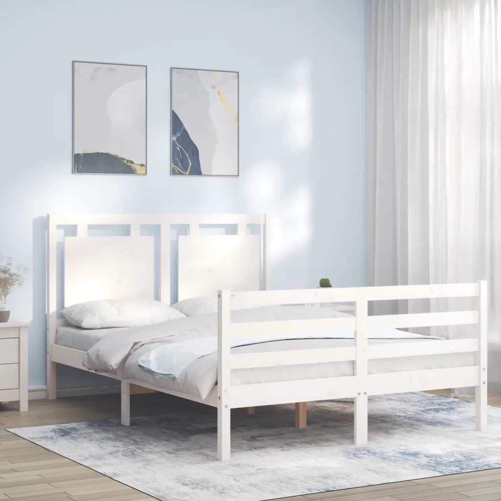 Giroletto con Testiera-Struttura Letto con testiera Bianco 120x200 cm in Legno Massello 156708