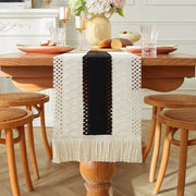 Tavolo da pranzo in lino bohemiano stile, panno da tavolo morbido in cotone e lino, pennello per la tavola da cucina, lavabile, adatto per matrimonio, festa, decorazione di campagna, tavola da pranzo - nero - 30*240
