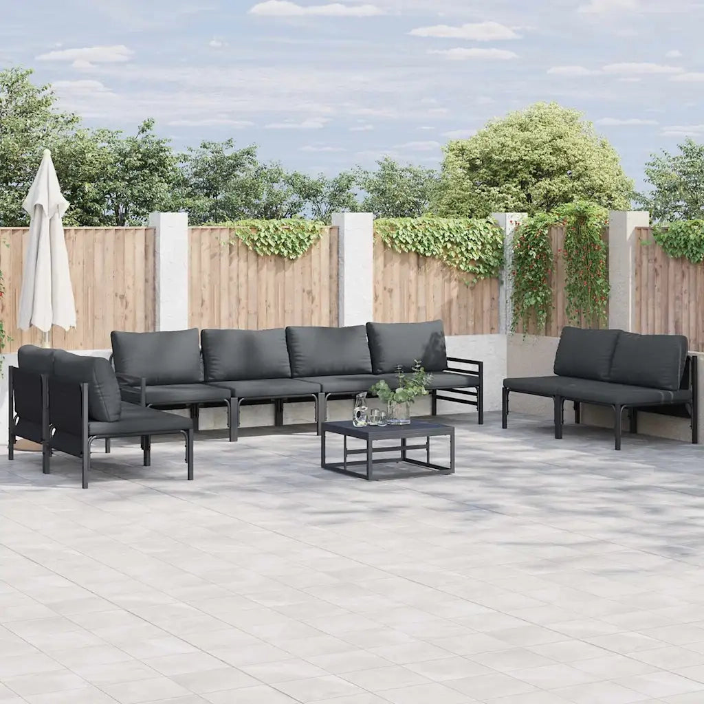 Set Divano da Giardino con cuscino 8 pcs Nero Acciaio 3378984