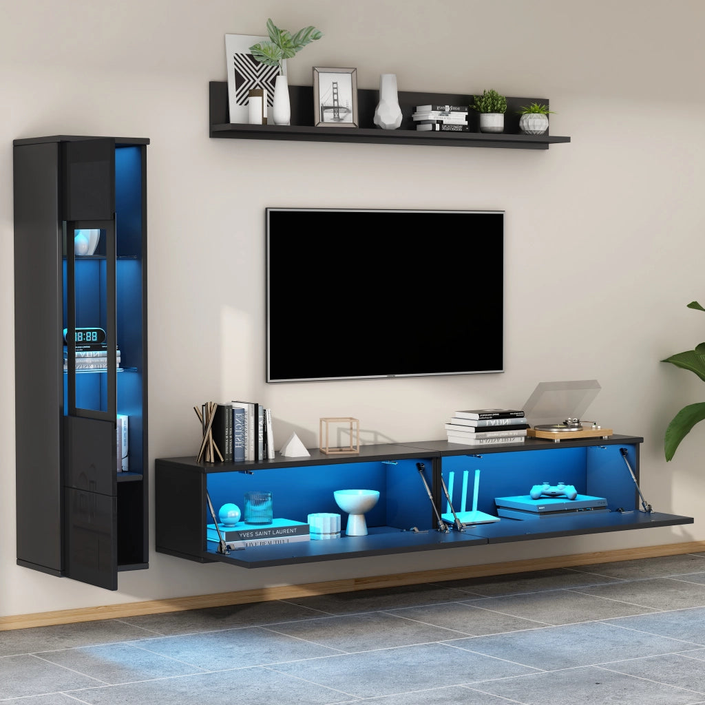 Cassettiera TV nera in truciolato lucido lunghezza 180 cm