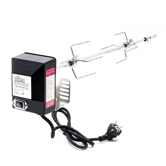 Girarrosto da barbecue 70 cm 230 V, Spiedo in acciaio inox con 2 forchettoni carne