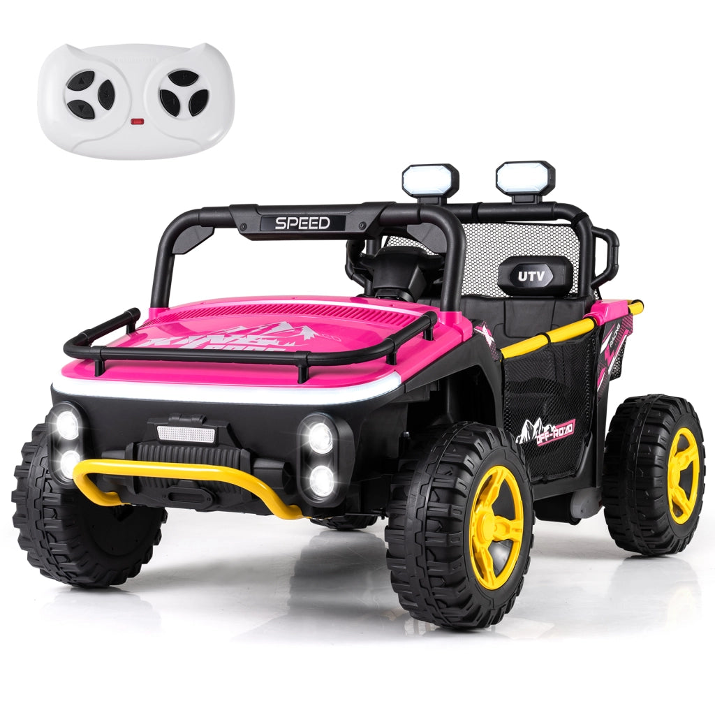 Veicolo elettrico 24v 2 posti camion clacson musica storie wireless-Luci cambio marce telecomando spazio stoccaggio Rosa