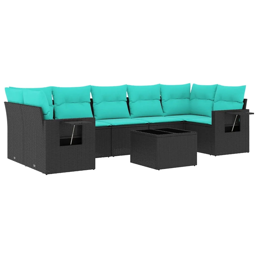 Set Divani da Giardino 8 pz con Cuscini Nero in Polyrattan 3219936
