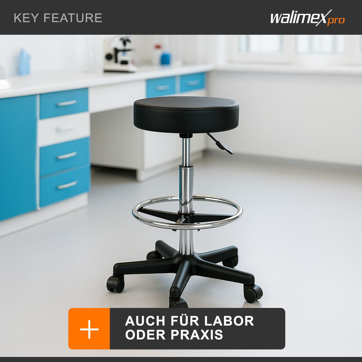 Sgabello con ruote regolabile in altezza 65-87 cm, max 120 kg girevole a 360°, per ufficio studio fotografico