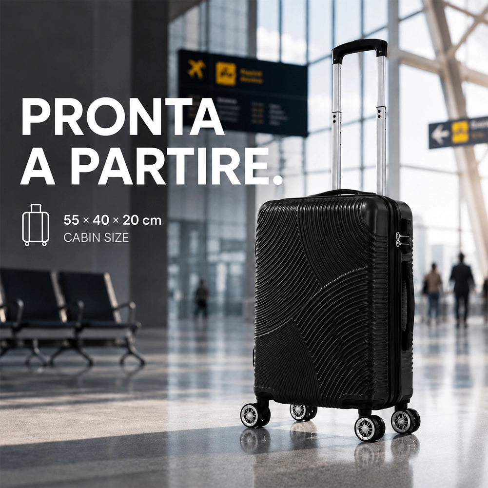 Valigia Bagaglio a Mano 55x40x20 cm Nero Trolley Ortega Adatto Ryanair Easyjet