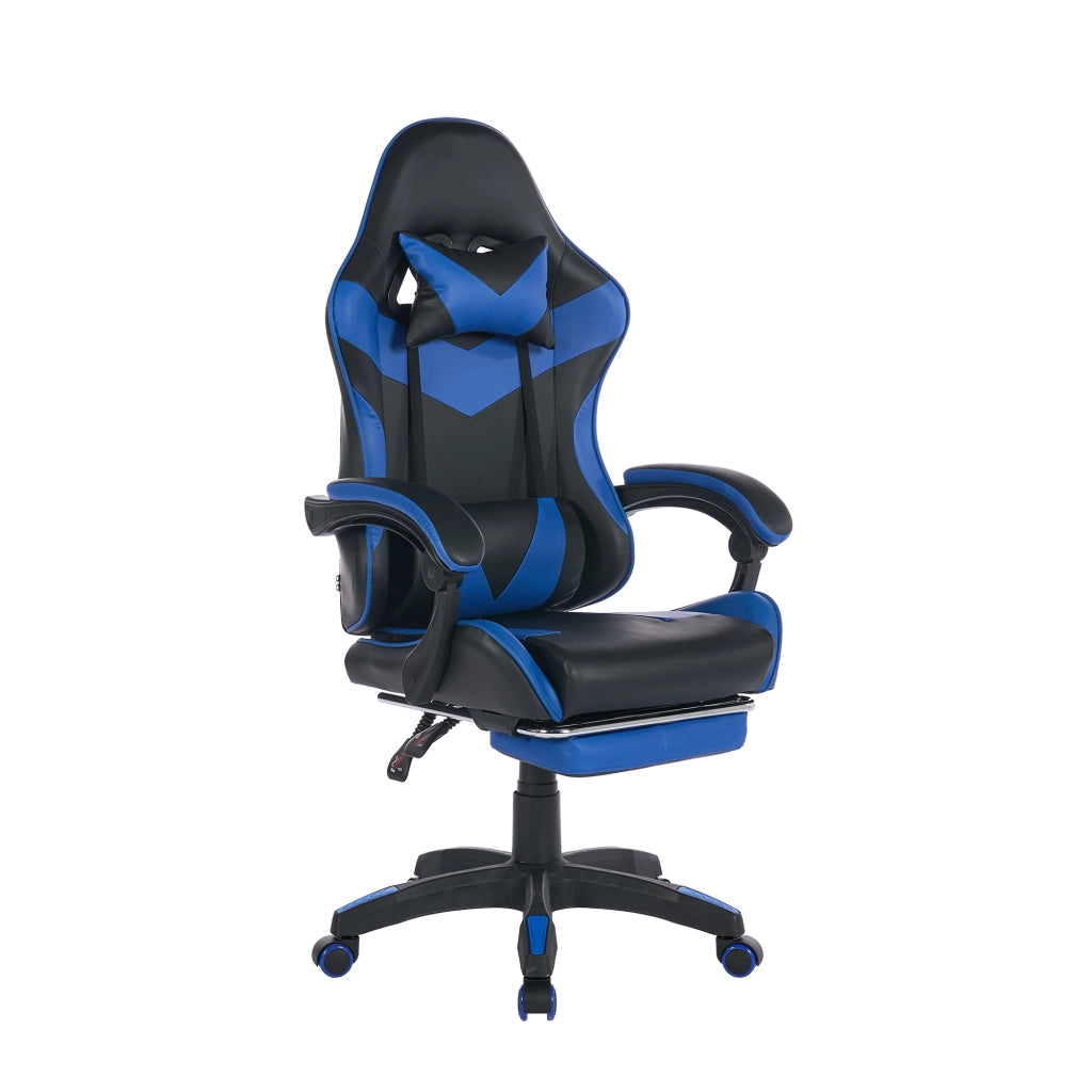 Sedia Gaming Ergonomica Girevole ¨C MINIMAL ¨C Ecopelle Nero e Blu, Poggiatesta e Supporto Lombare
