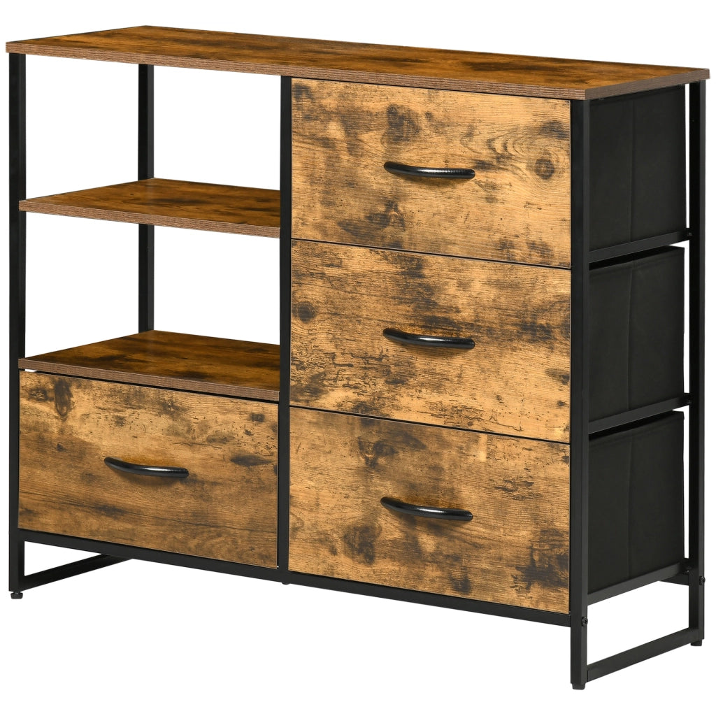 Cassettiera con 4 Cassetti Tessuto e 2 Ripiani Stile Industriale ¨C zephmum ¨C 84x30x71,5 cm Marrone