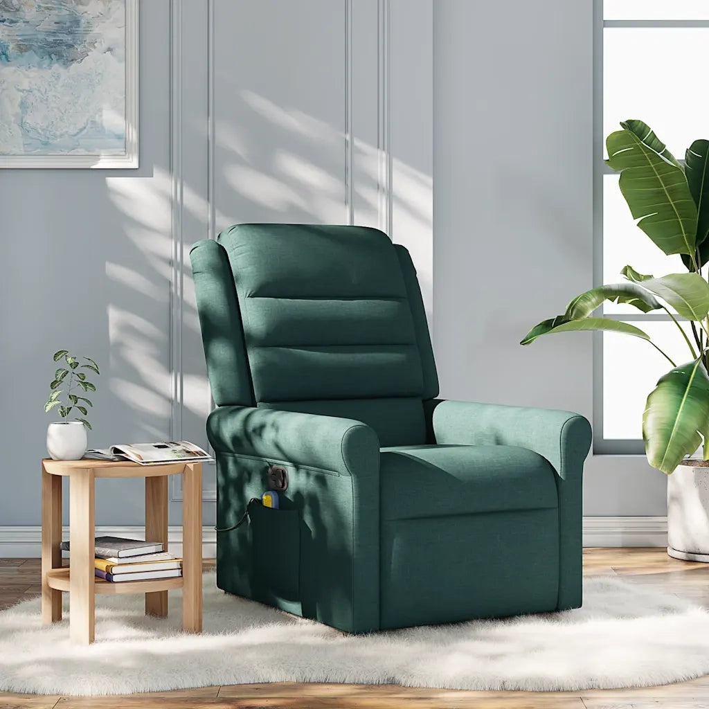 Poltrona Massaggiante | Sedia Relax Reclinabile Verde Scuro in Tessuto