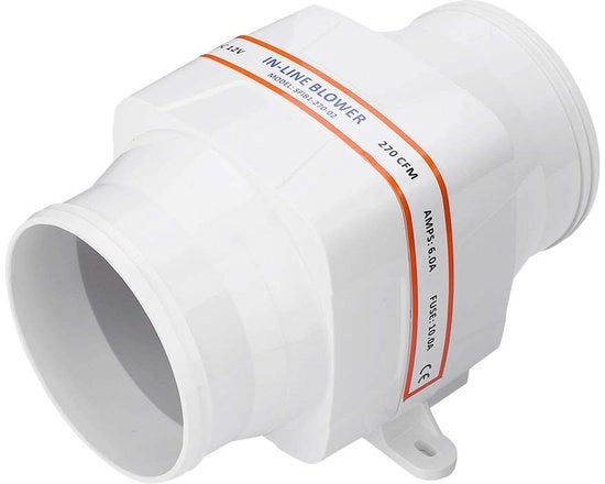 Ventilatore marino inline da 4 pollici - Disegno sostenibile - Bianco - Efficace in termini di energia - Ideale per barche e caravan