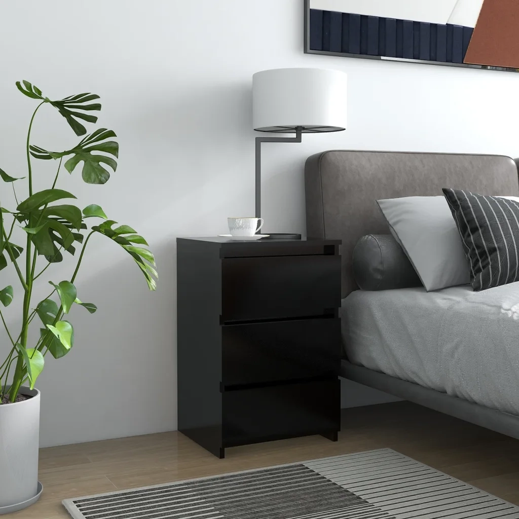 Comodino | Armadio da Notte | Mobiletto da notte Nero 40x35x62,5 cm in Legno Multistrato