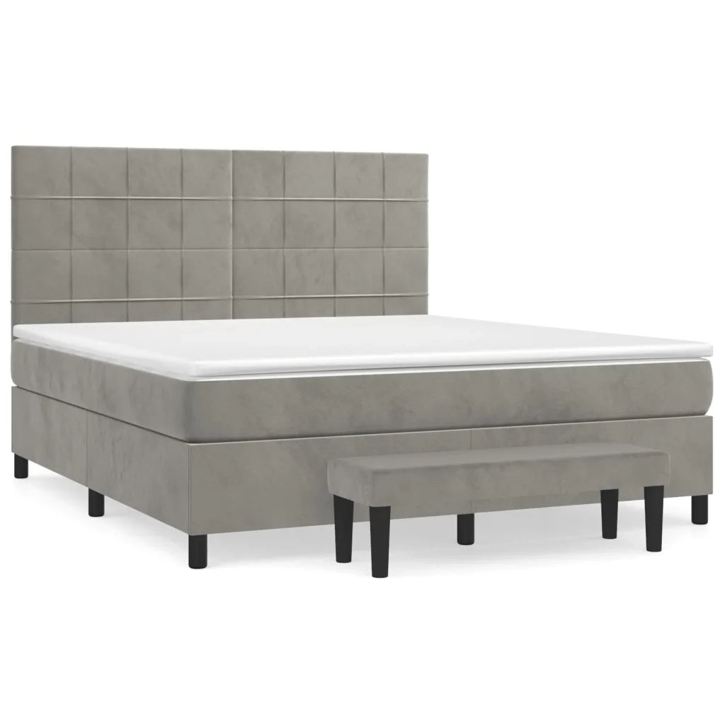 Giroletto a Molle con Materasso Grigio Chiaro 160x200cm Velluto