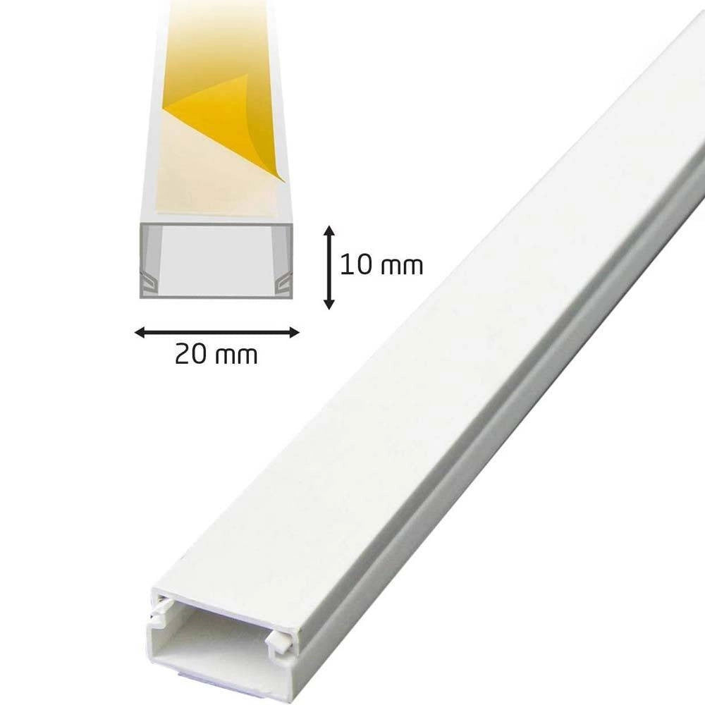 Trade Shop - Set 2 Canalina Elettrica Passacavi Adesiva Da 1mt In Plastica Bianco 20 X 10 Mm -