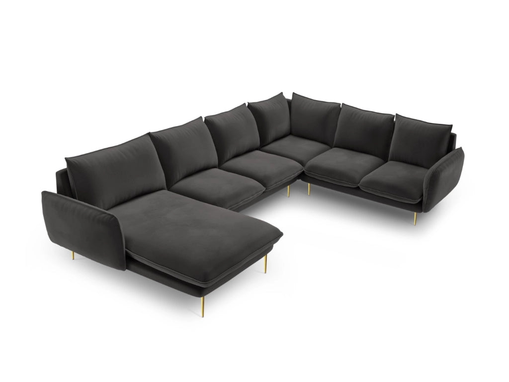 Cosmopolitan Design - Divano panoramico destro "Vienna" 7 posti in velluto grigio scuro 
