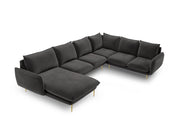 Cosmopolitan Design - Divano panoramico destro "Vienna" 7 posti in velluto grigio scuro 