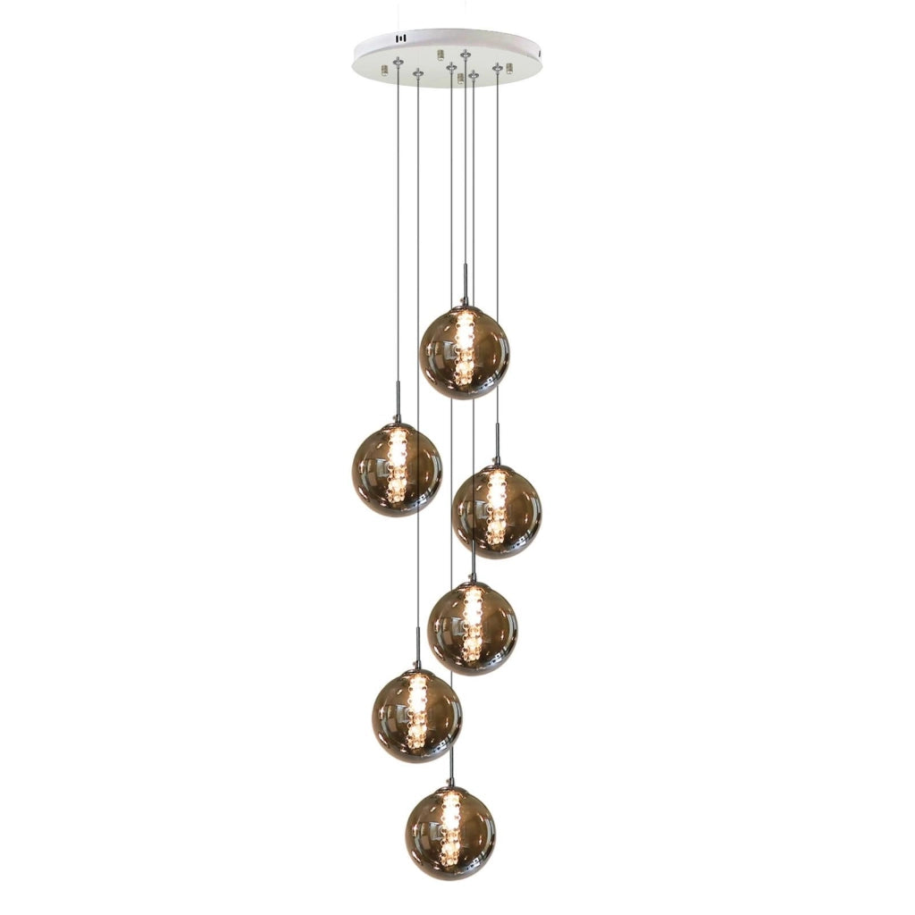 ZMH Lampada a sospensione per sala da pranzo 6 luci Altezza regolabile Vetro cristallo grigio