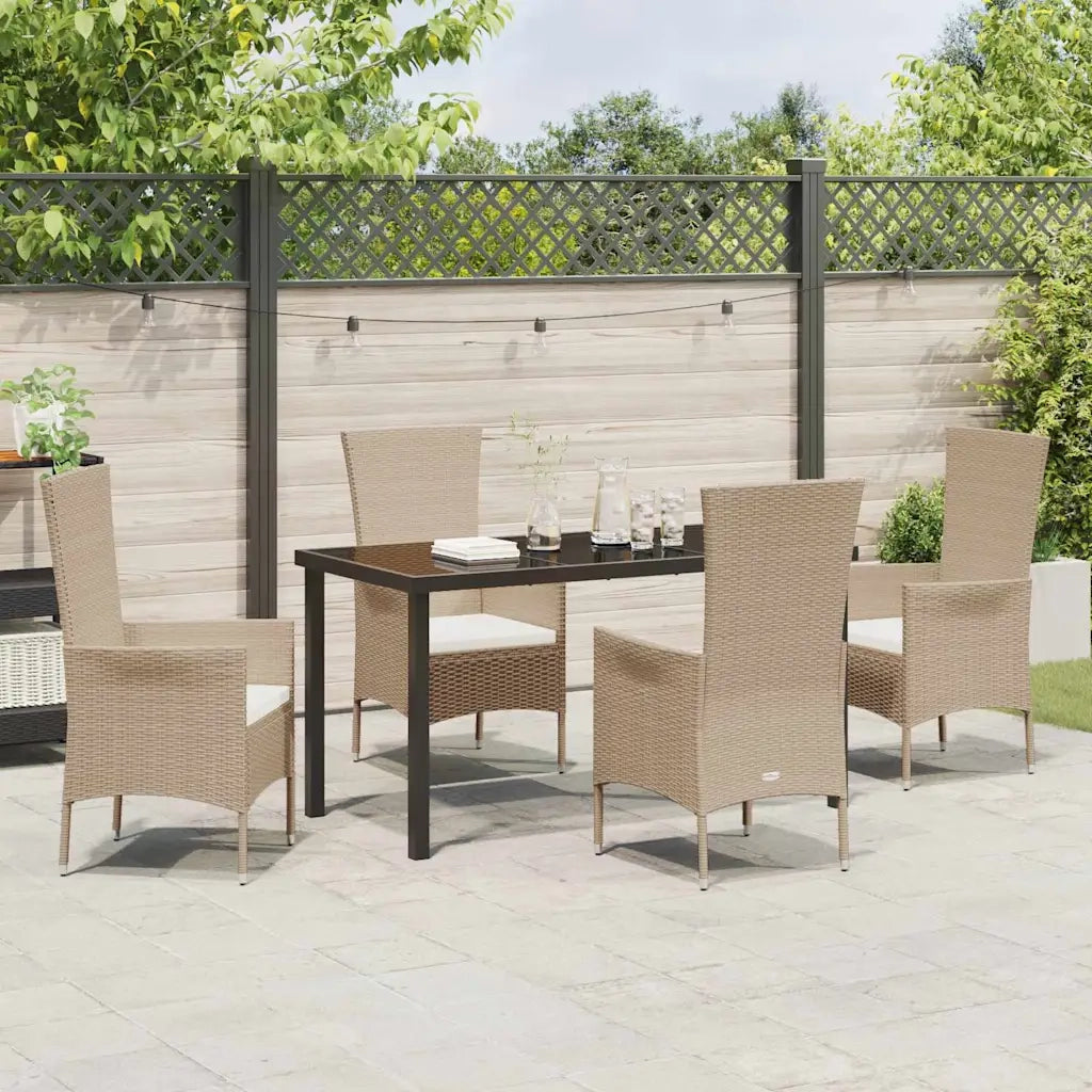 Set da Pranzo per Giardino con cuscino 5 pcs Beige polyrattan 3379459