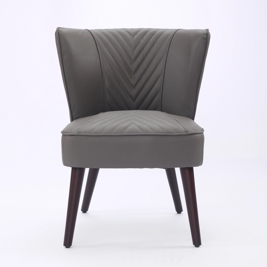 Poltrona Lounge senza Braccioli con Cuciture Diagonali e Struttura Stabile, in Pelle e Legno, Grigio