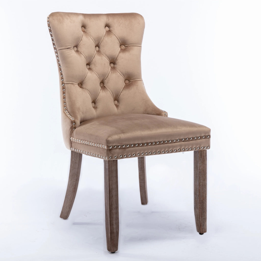 Sedie da Pranzo Imbottite in Velluto e Legno Massello ¨C Xylo ¨C Set 2 Pezzi, Beige