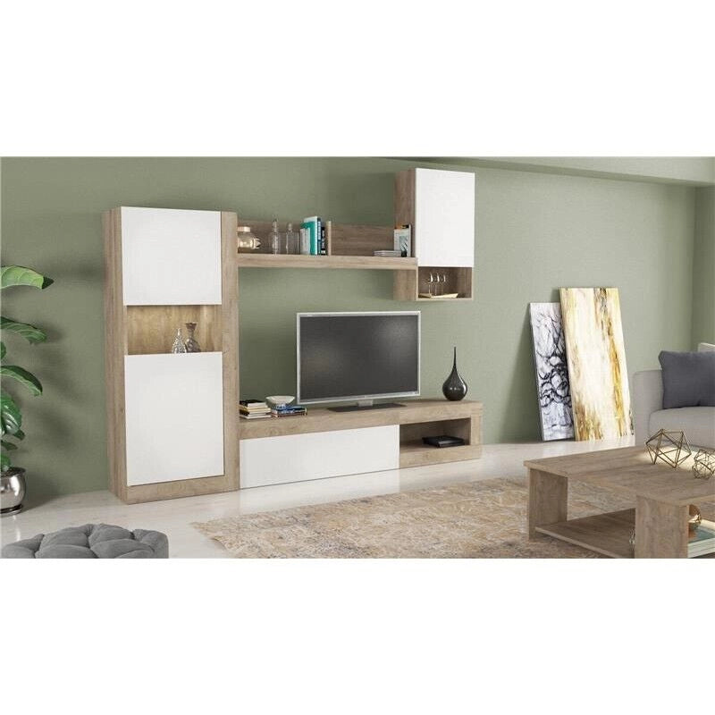 PARETE SOGGIORNO ROOMY BIANCO E ROVERE CHIARO 248 X 42 X H200 CM