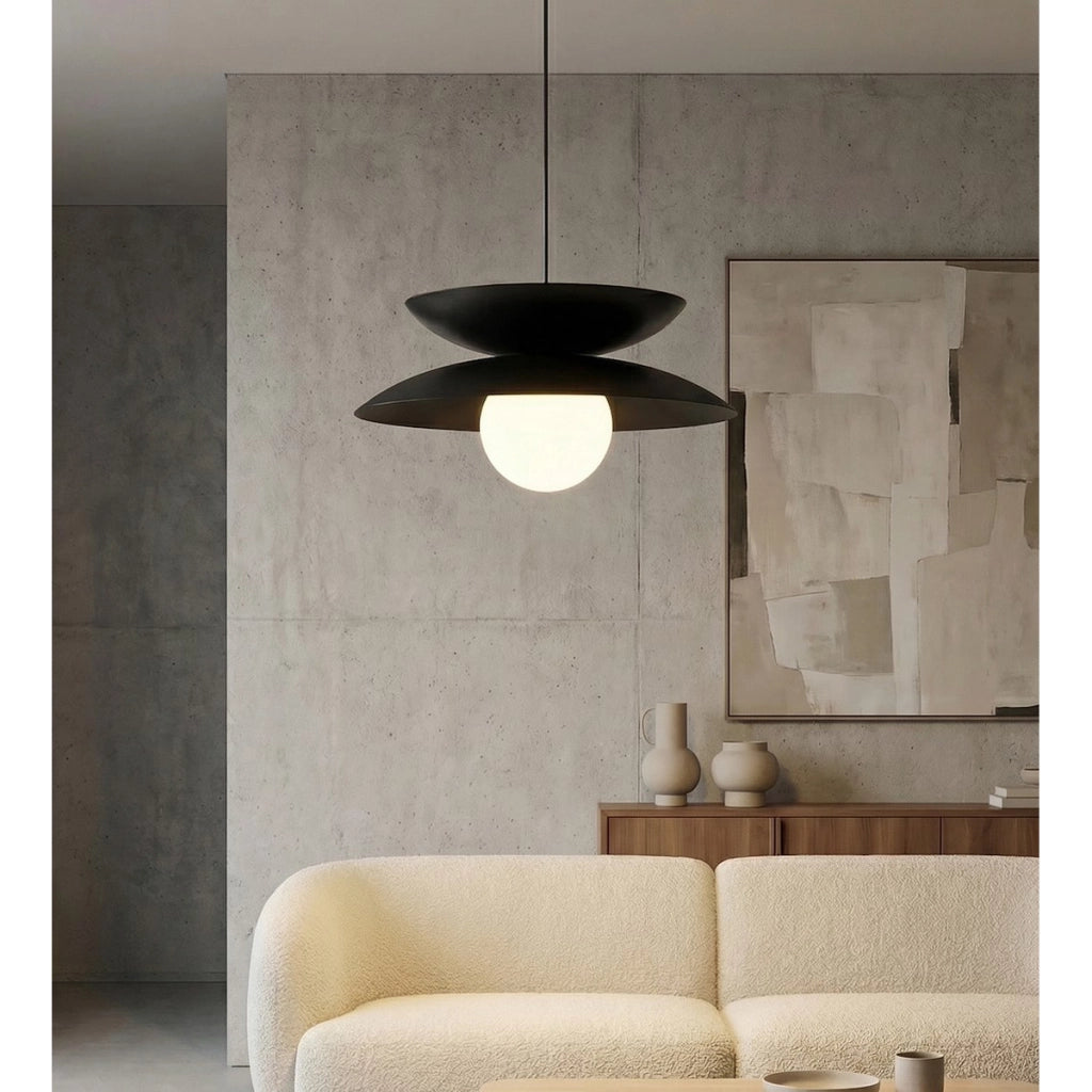 Lampada a sospensione NAGOYA in acciaio nero e vetro