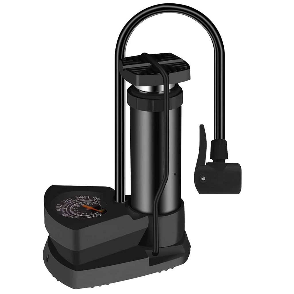 Mini pompa a pedale manuale 24 cm in alluminio con manometro integrato Nero Avizar