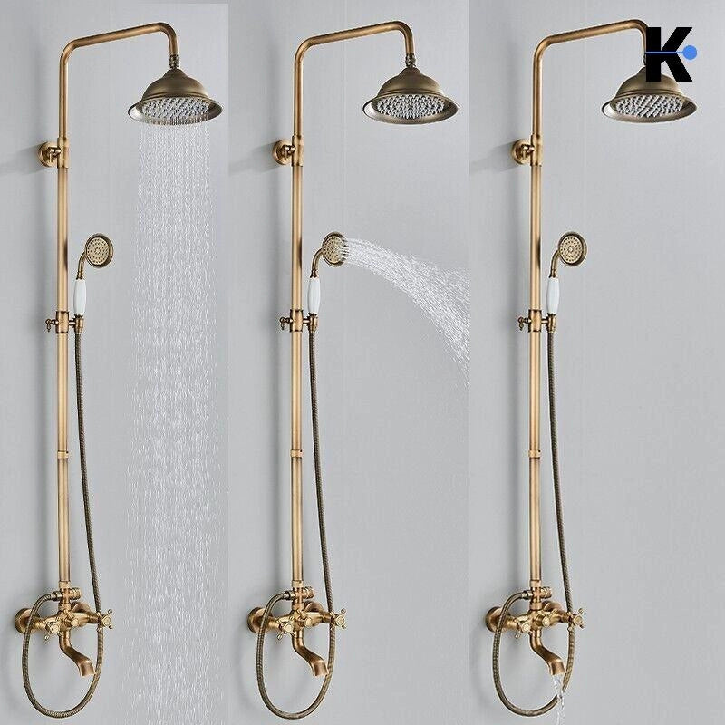 NALA | Set doccia a pioggia vintage in ottone acciaio inossidabile non verniciato|Sistema  con rubinetto dal design retrò |Miscelatore doccia completo
