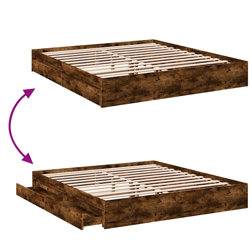 Letto matrimoniale | Letto per adulti | Giroletto con Cassetti Rovere Fumo 180x200 cm Legno Multistrato