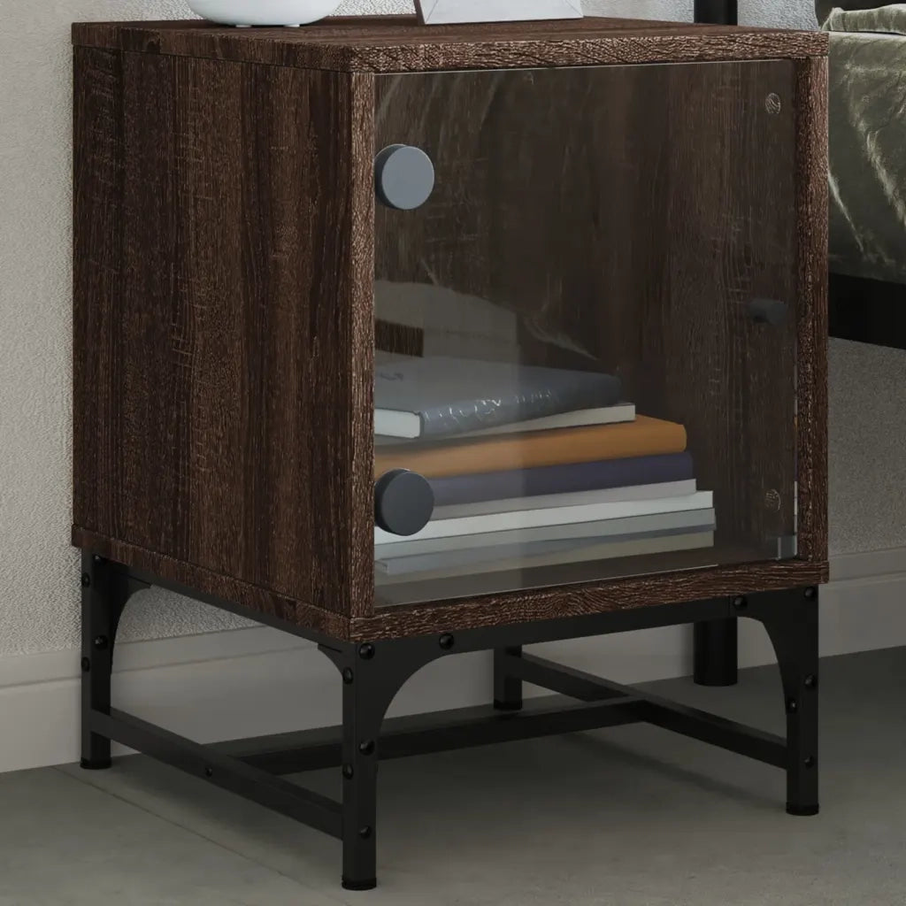 Set di 2 Comodini | Armadio da Notte | Mobiletto da notte con Ante in Vetro Rovere Marrone 35x37x50 cm