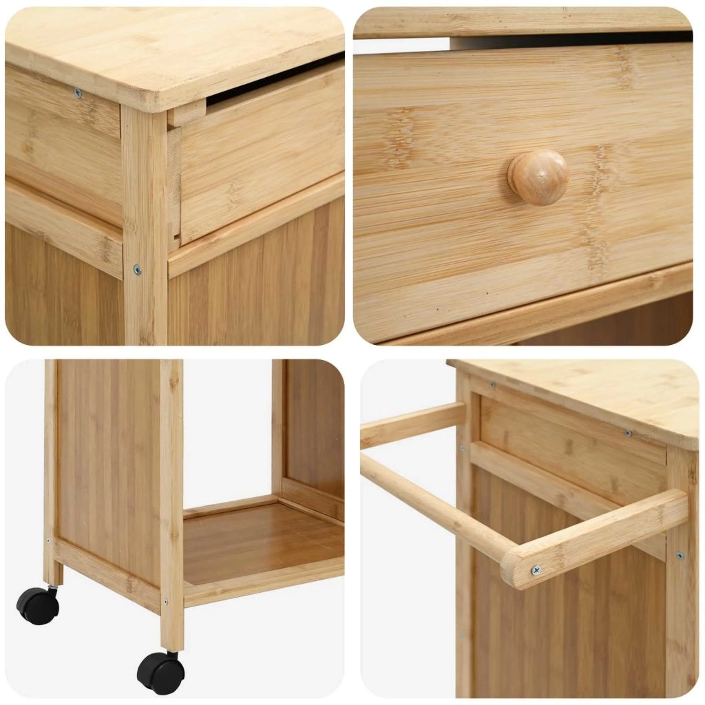 Carrello da Cucina con Ruote Naturale 90,5 x 36 x 86,5 cm Bambù