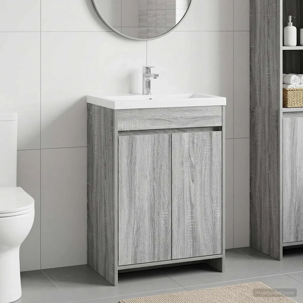 Mobiletto da Bagno Sotto Lavabo Sonoma grigio 56 x 37,5 x 81 cm 890781