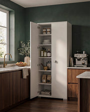 Armadio multiuso Clara 2 ante - Mobile contenitore dispensa salvaspazio - Colore Bianco - 5 ripiani interni - 75x180x35 cm_