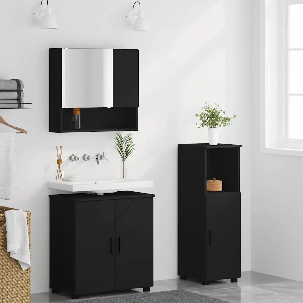 Set di mobili per il bagno Montaggio a parete 3 pcs Nero 3392944