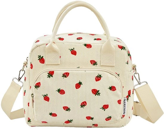 Cesta isolata per donne e uomini, 12L grande cesta frigorifera, scatola di picnic riutilizzabile, sacchetti di corduroy per lavoro, picnic, spiaggia e viaggi (12L, beige, lamponi)